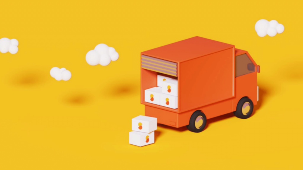 トラックに積み込まれる荷物のイラスト