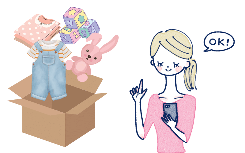 段ボールと荷物となっとくする女性